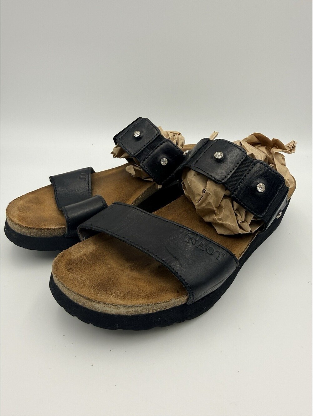 NAOT Ashley Black Leather Rhinestone Embellished Slides Women's sz 36/ US 6